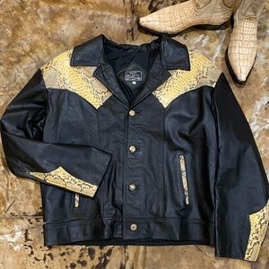 Genuine Leather Jacket with Snake Skin trim Sz:46